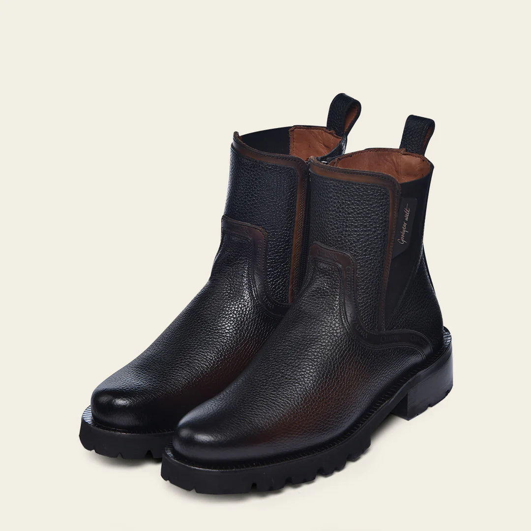 4D22RS - Cuadra Black Dress Casual Leather Zip Ankle Boots for Men