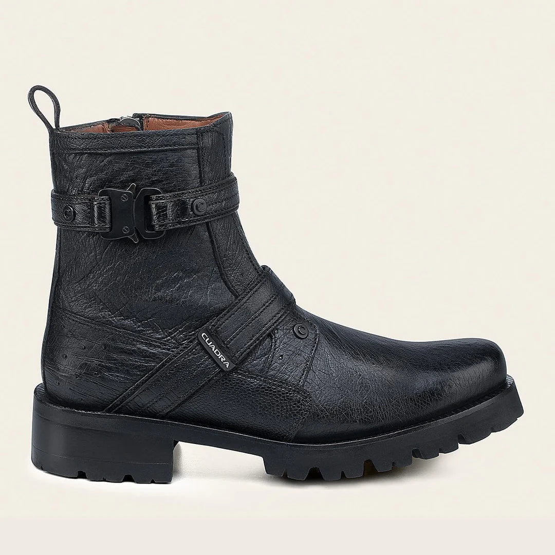4D24AB - Cuadra black dress casual ostrich leather zip ankle boots for men