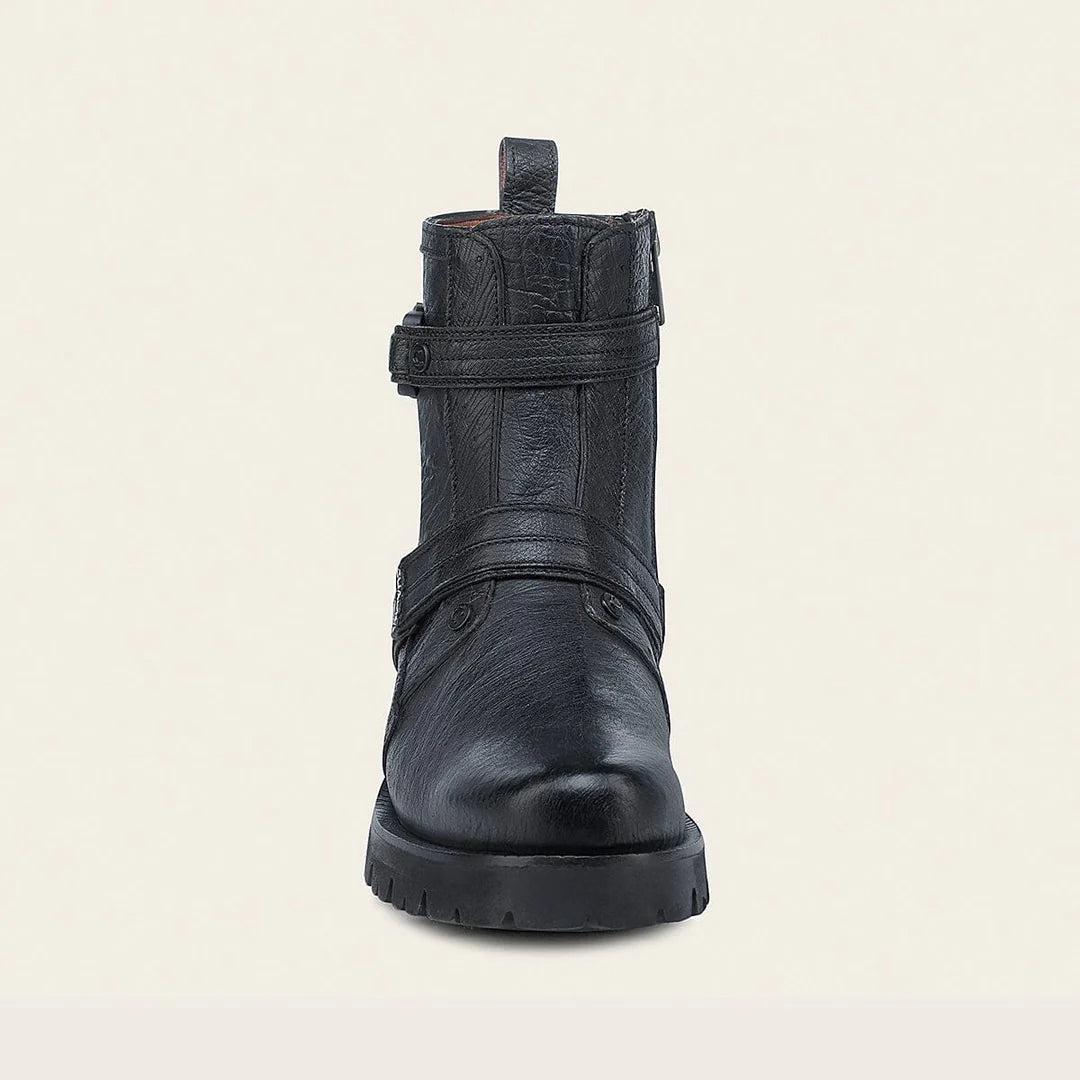 4D24AB - Cuadra Black Dress Casual Ostrich Leather Zip Ankle Boots