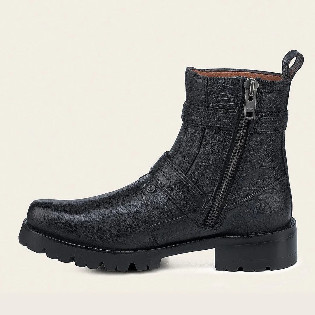 4D24AB - Cuadra black dress casual ostrich leather zip ankle boots for men