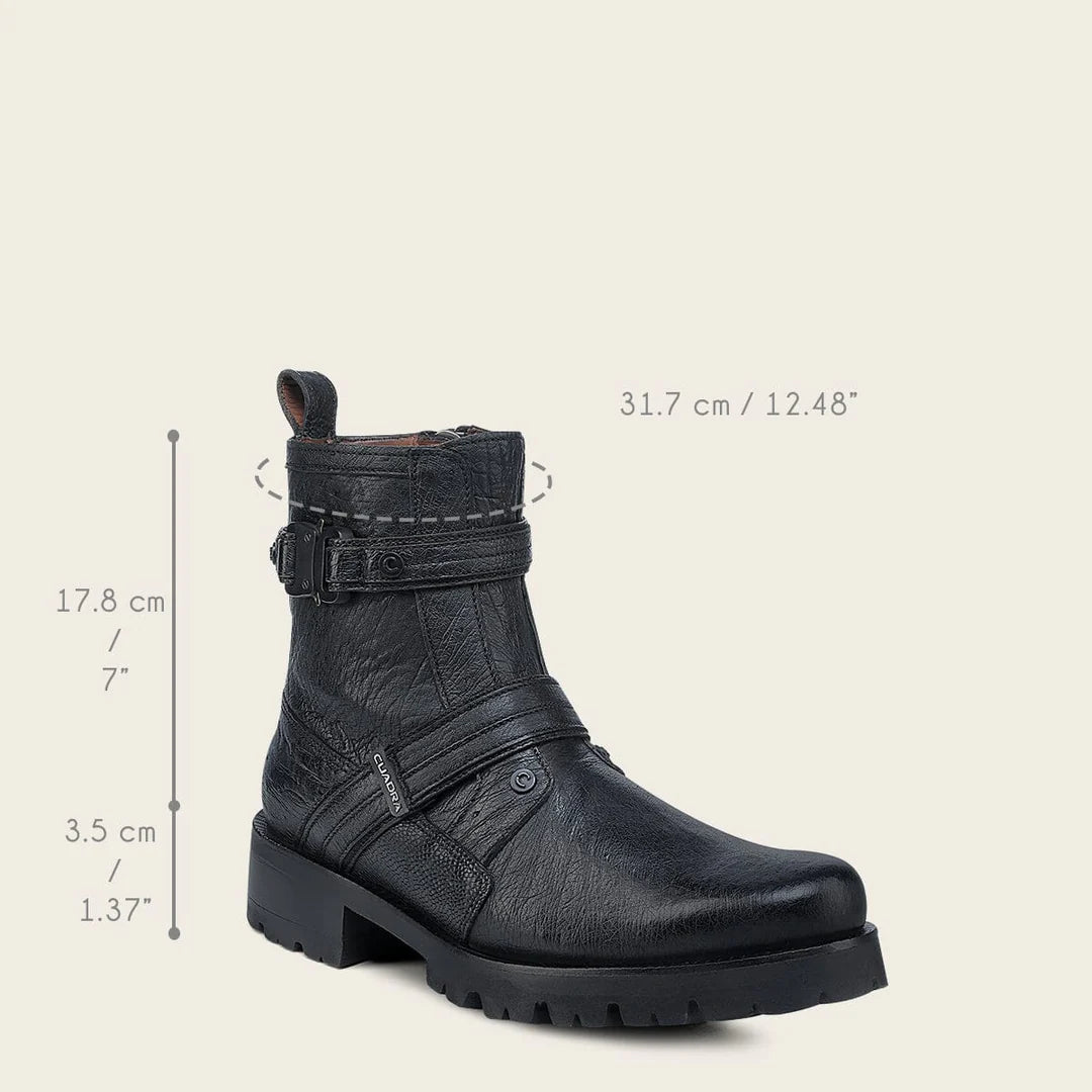 4D24AB - Cuadra black dress casual ostrich leather zip ankle boots for men