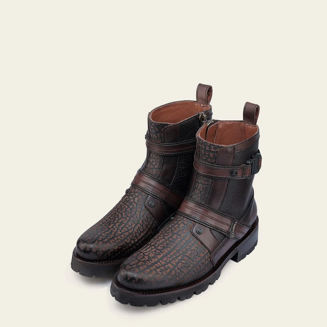 4D24TC - Cuadra Honey Dress Casual Bull Neck Leather Zip Ankle Boots