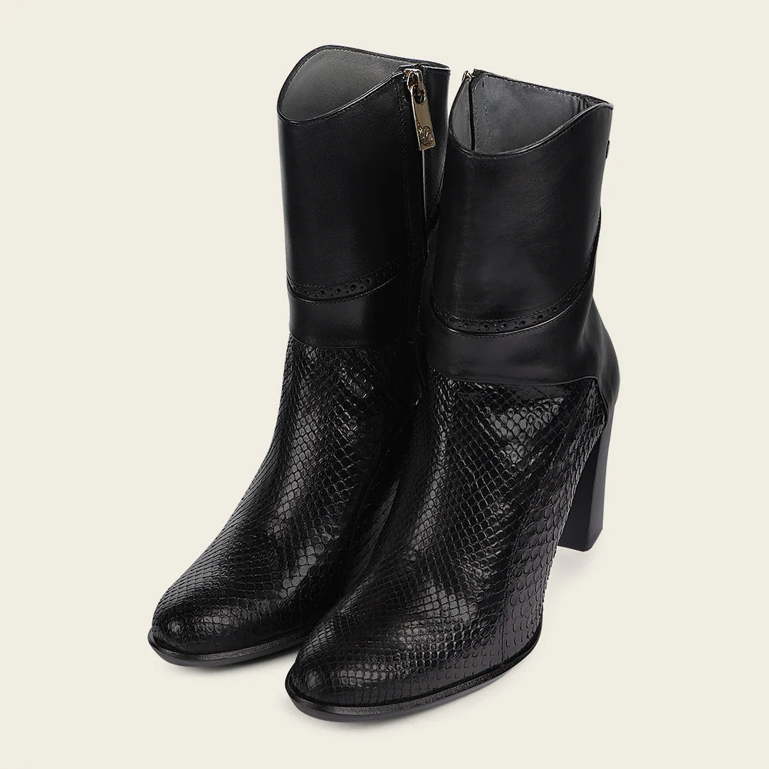 4G3PMTS - Franco Cuadra Black Casual Fashion Python Skin Ankle Boots
