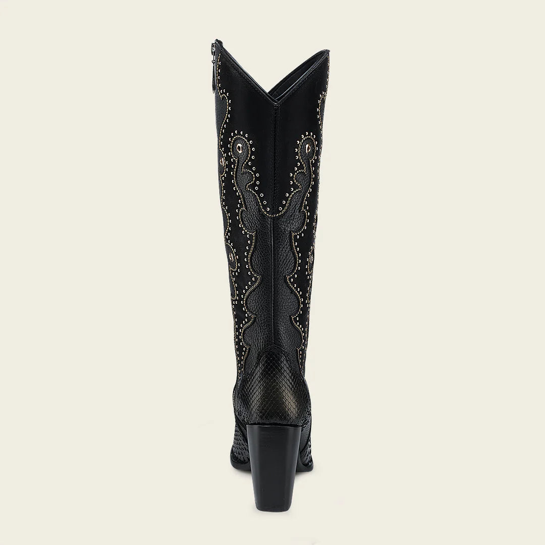 4I14PH - Cuadra Black Python Boots for Women