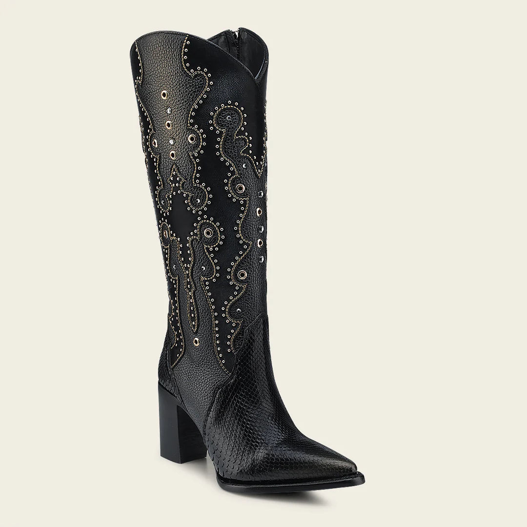 4I14PH - Cuadra Black Python Boots for Women