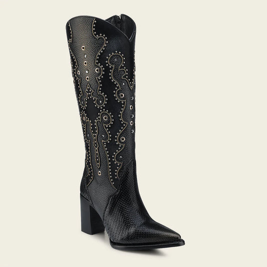 4I14PH - Cuadra Black Python Boots for Women