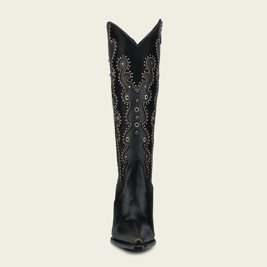 4I14PH - Cuadra black python boots for women