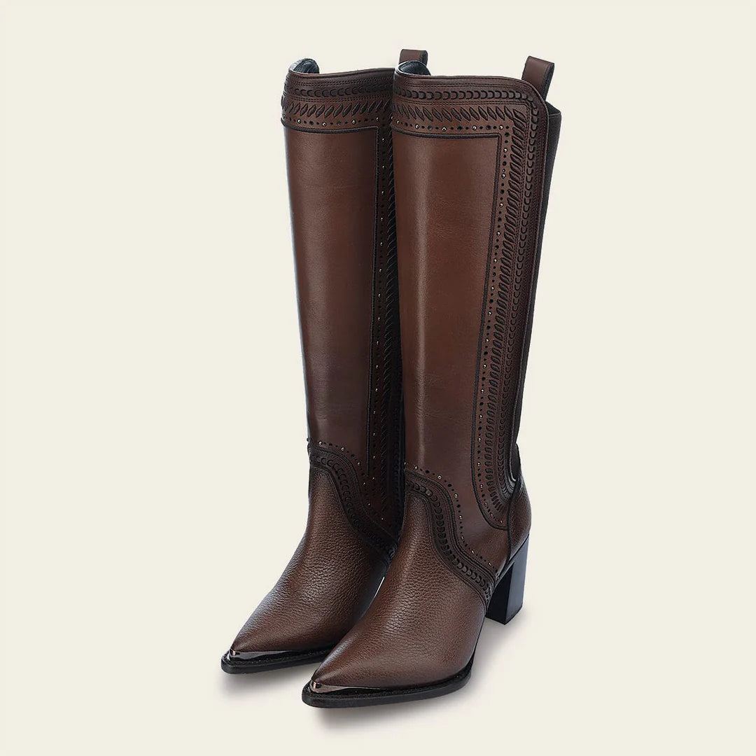 4I16RS - Cuadra brown western cowgirl cowhide leather ankle boots for women