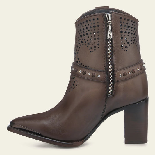 4I18RS - Cuadra brown western cowgirl cowhide leather ankle boots for women