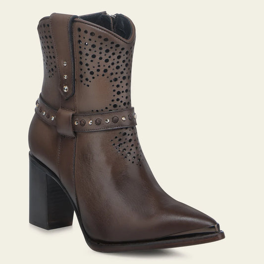 4I18RS - Cuadra brown western cowgirl cowhide leather ankle boots for women