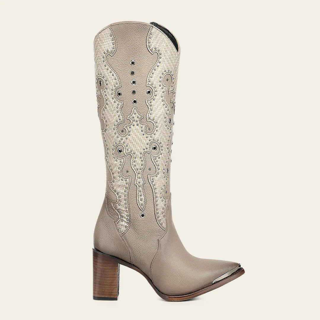 4I25RS - Cuadra beige western cowgirl cowhide leather ankle boots for women