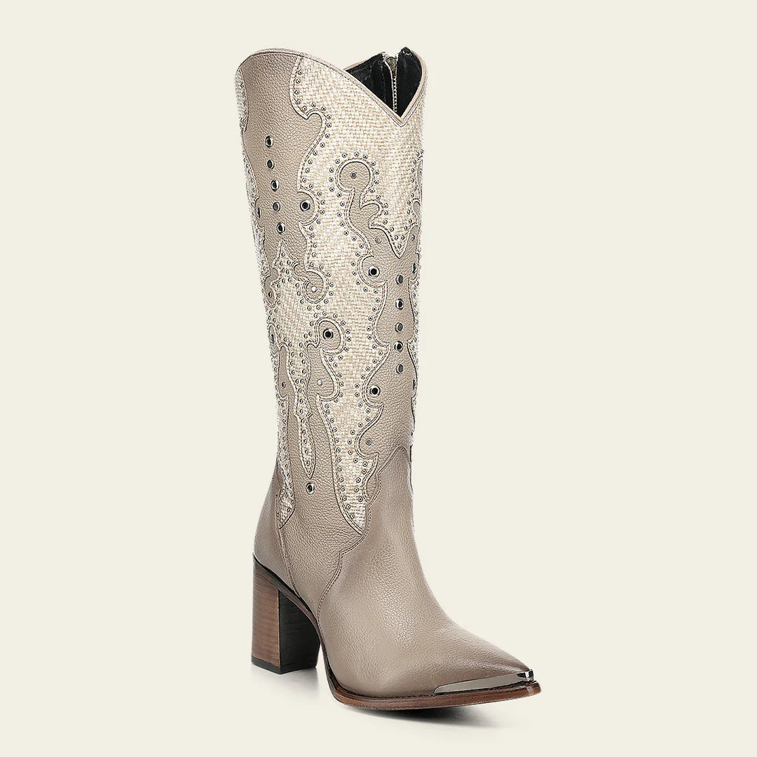 4I25RS - Cuadra beige western cowgirl cowhide leather ankle boots for women