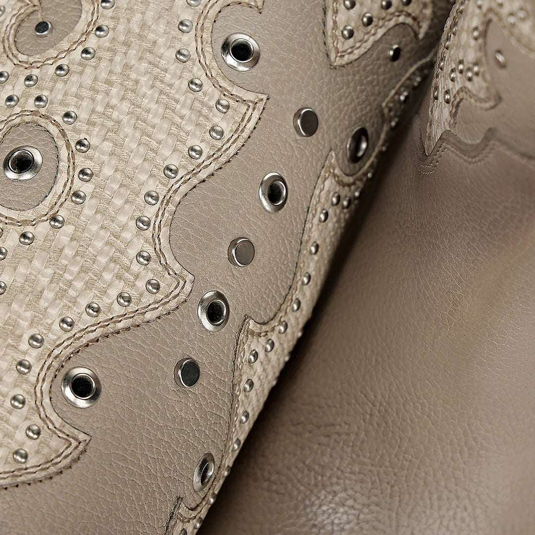 4I25RS - Cuadra beige western cowgirl cowhide leather ankle boots for women