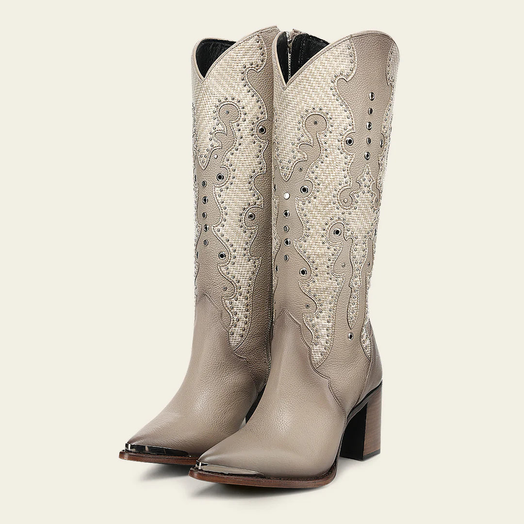 4I25RS - Cuadra beige western cowgirl cowhide leather ankle boots for women