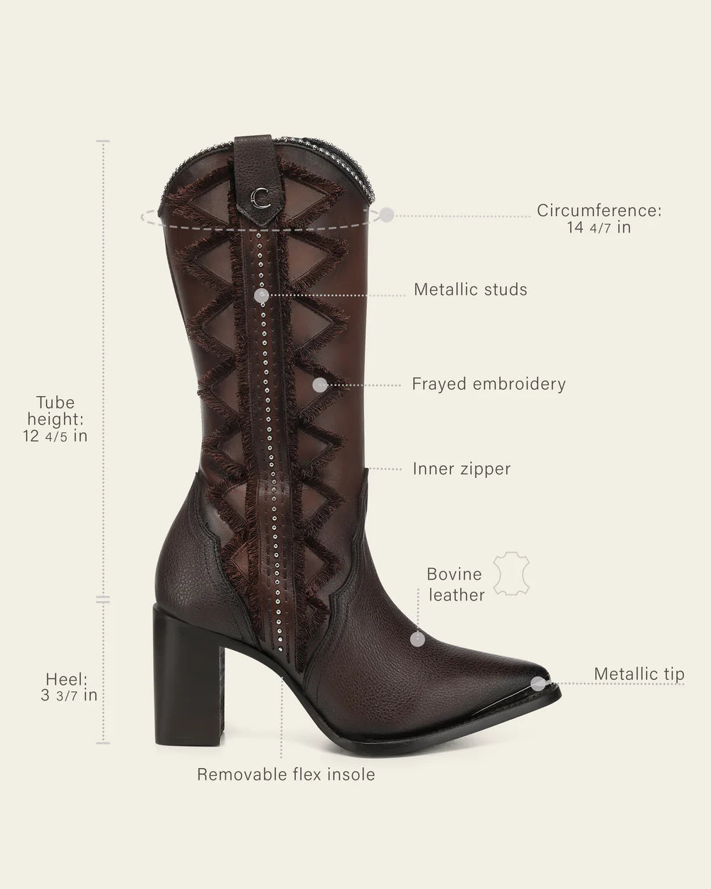 4I28RS - Cuadra Brown Western Cowgirl Cowhide Leather Boots for Women