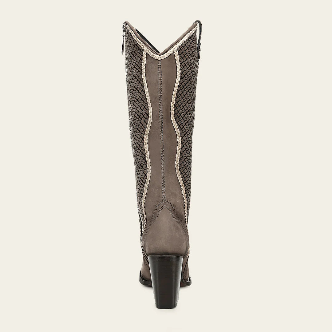 4I29BE - Cuadra gray western cut-out knee-high boots for women
