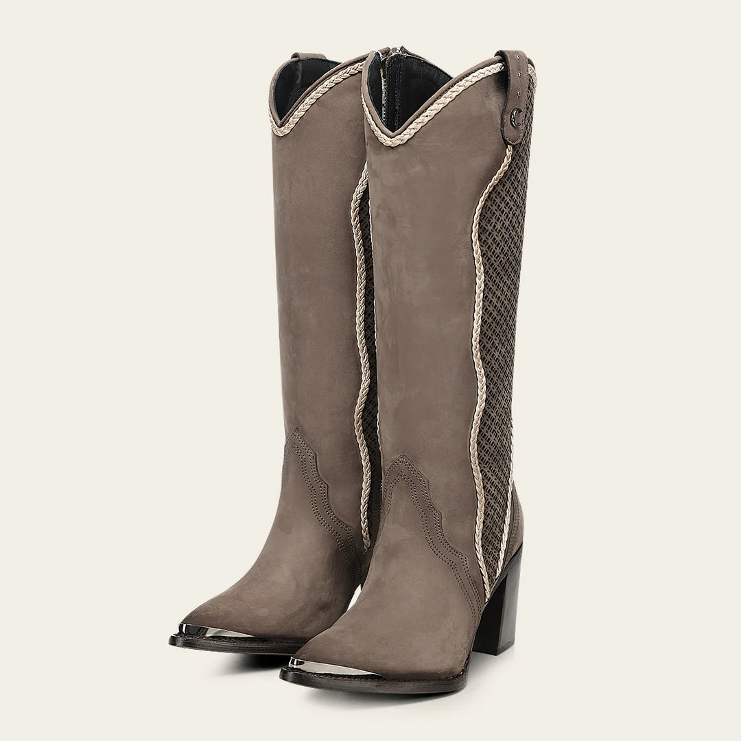 4I29BE - Cuadra gray western cut-out knee-high boots for women