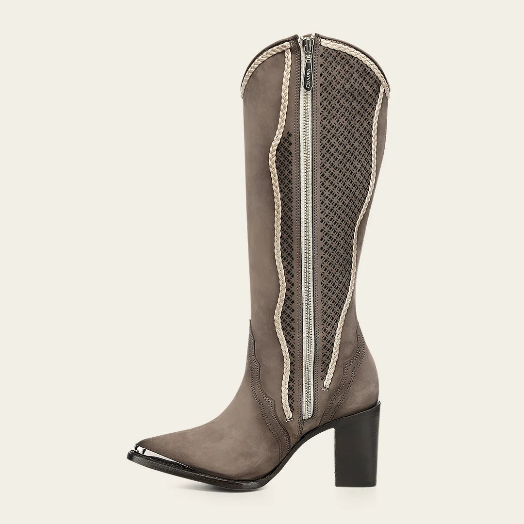 4I29BE - Cuadra gray western cut-out knee-high boots for women
