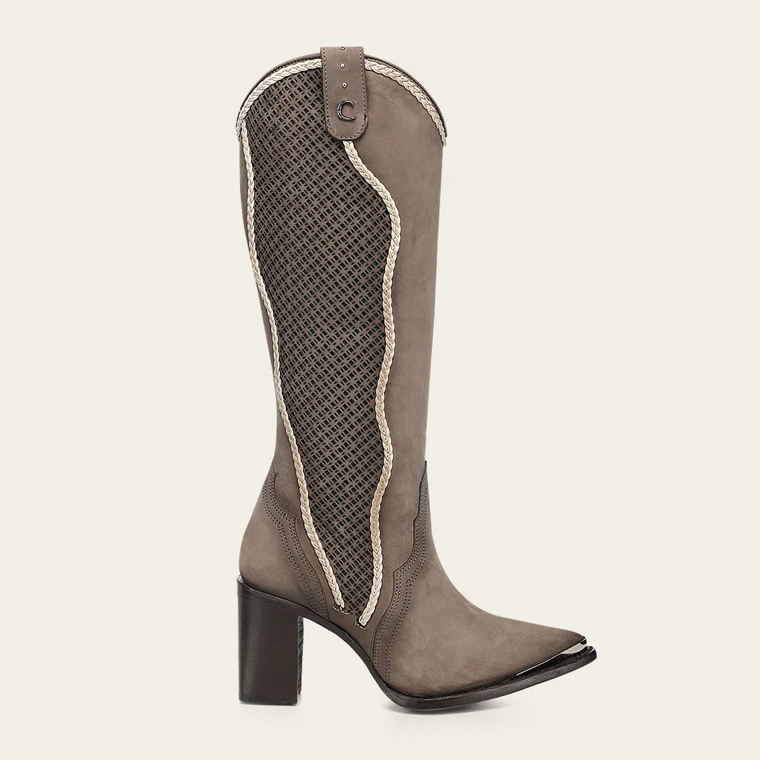 4I29BE - Cuadra gray western cut-out knee-high boots for women