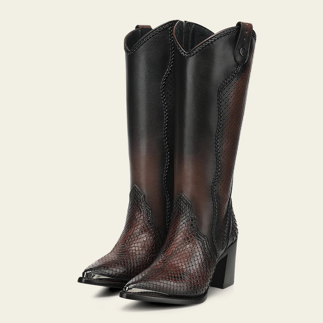 4I29PM- Cuadra chocolate python boots for women