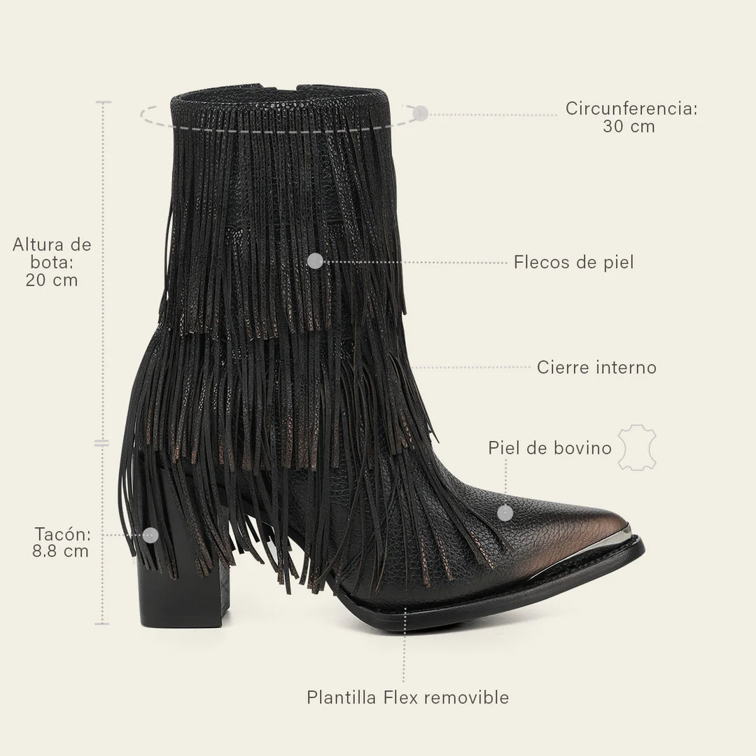 4I31RS - Cuadra black western cowhide leather ankle boots for women