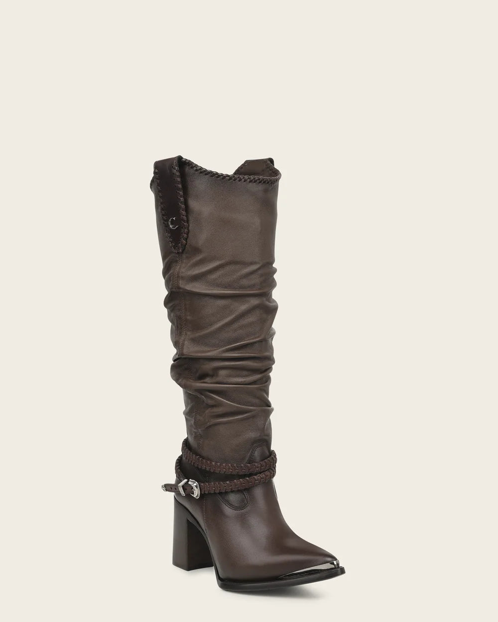 4I33RS - Cuadra brown slouch western knee-high cowhide leather boots for women