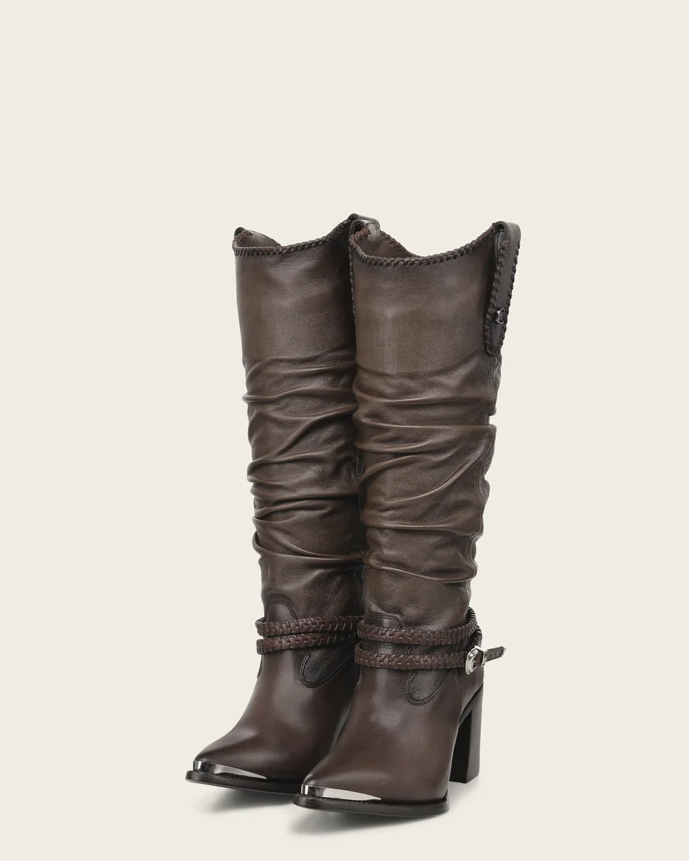 4I33RS - Cuadra brown slouch western knee-high cowhide leather boots for women