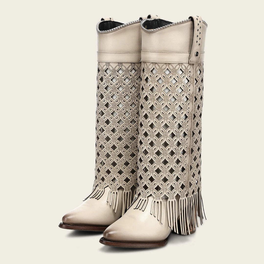 4Q19RS - Cuadra beige western cowgirl cowhide leather boots for women