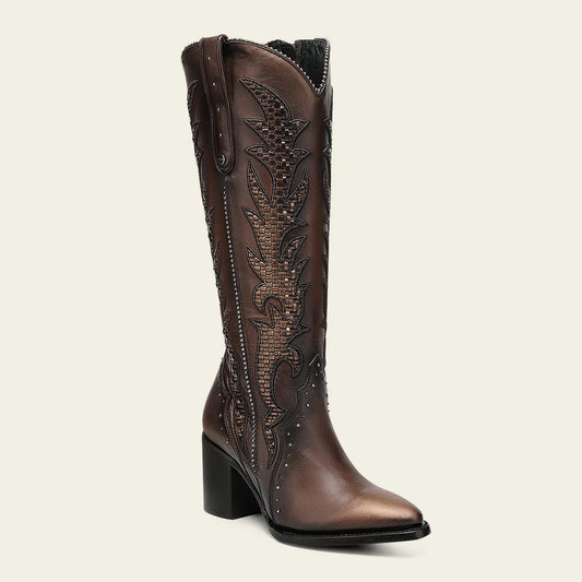 4Q22RS - Cuadra brown western cowgirl cowhide leather boots for women