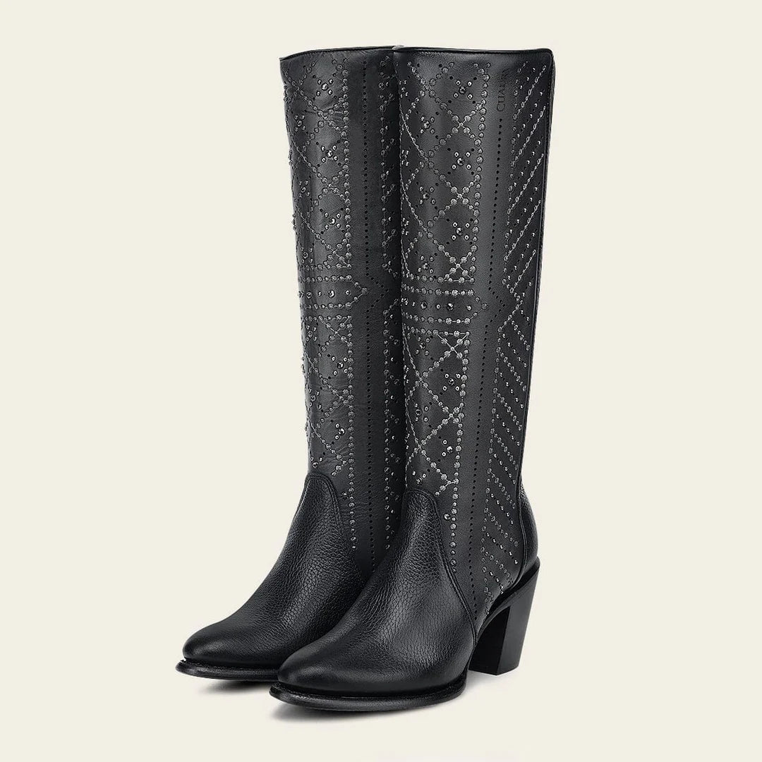 4V24RS - Cuadra black western cowgirl leather boots for women