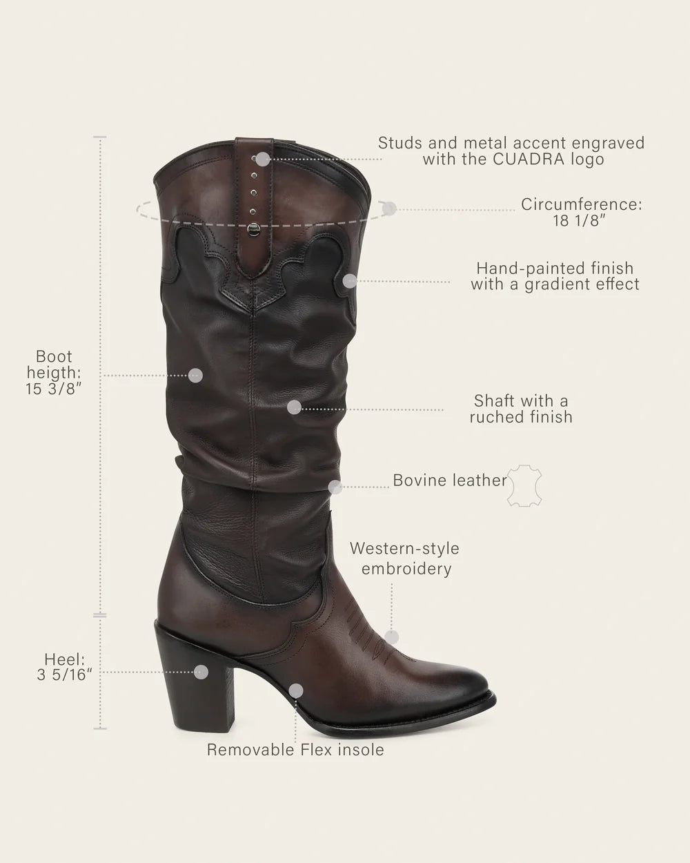 4V29RS - Cuadra Brown Slouch Cowgirl Knee-High Boots for Women
