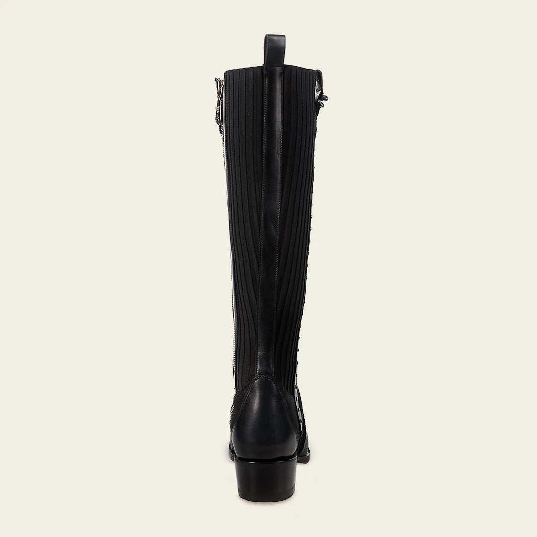 4X01MA - Cuadra black casual fashion leather strapped tall boots for women
