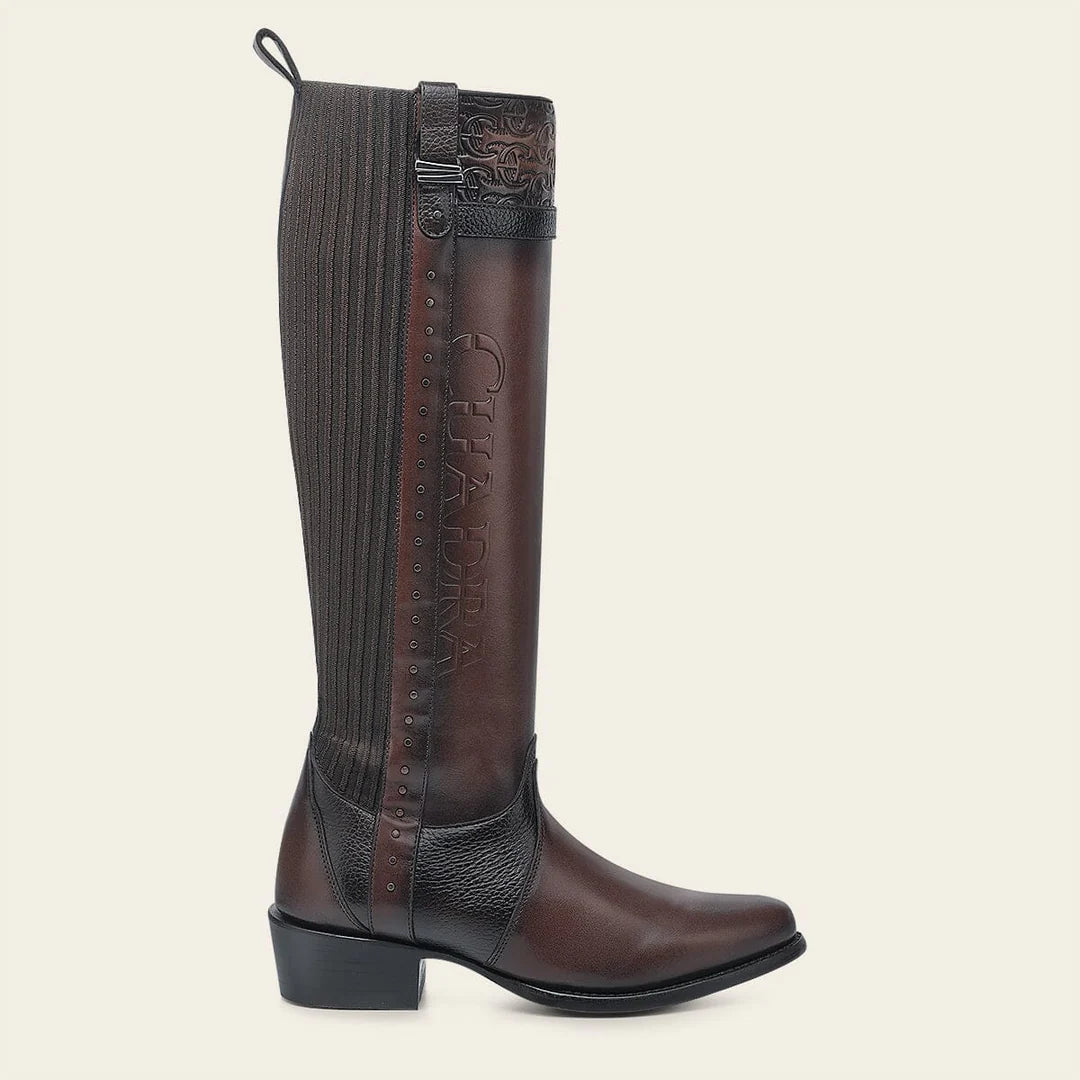 Cuadra brown casual fashion leather strapped tall boots for women