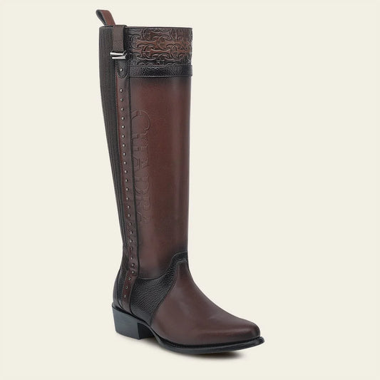 Cuadra brown casual fashion leather strapped tall boots for women