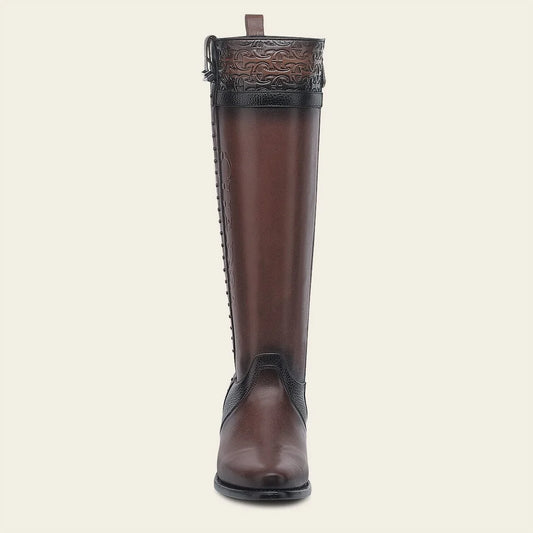 Cuadra brown casual fashion leather strapped tall boots for women