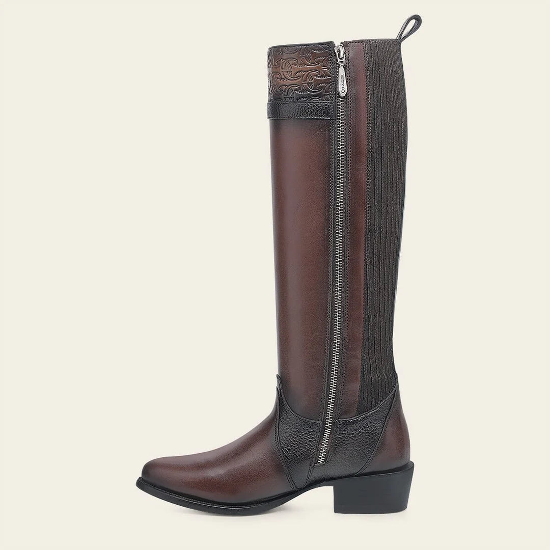 Cuadra brown casual fashion leather strapped tall boots for women