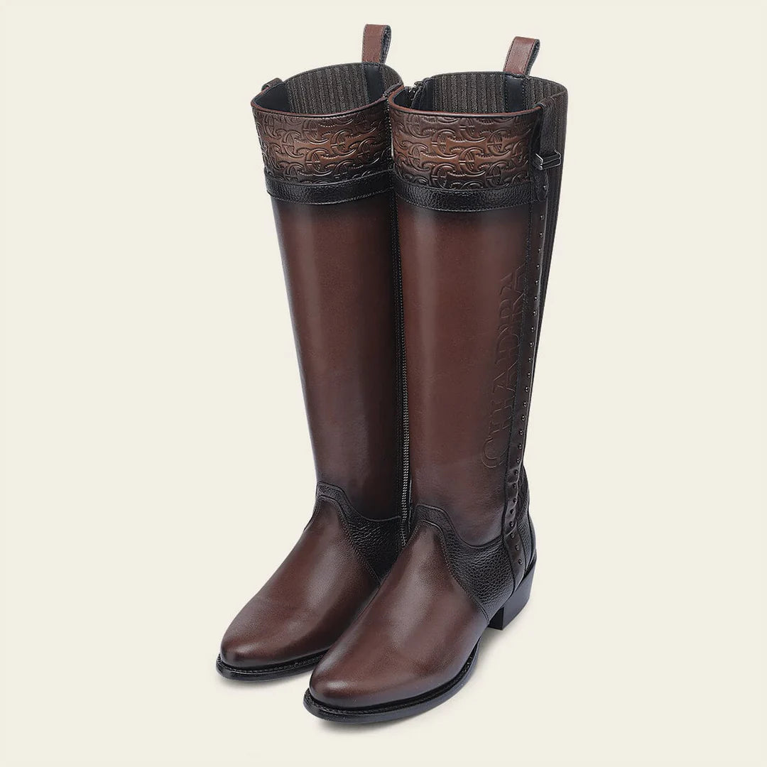 Cuadra brown casual fashion leather strapped tall boots for women