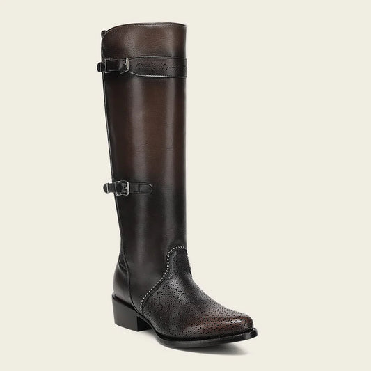 Cuadra brown casual fashion leather strapped tall boots for women