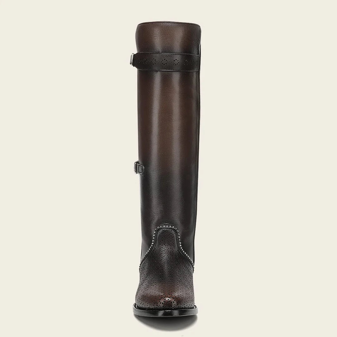 Cuadra brown casual fashion leather strapped tall boots for women
