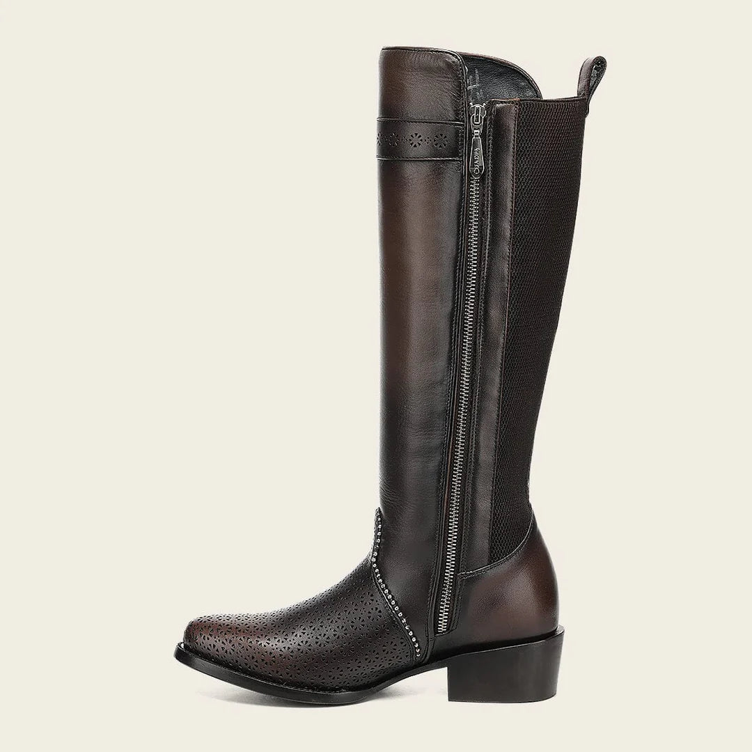 Cuadra brown casual fashion leather strapped tall boots for women