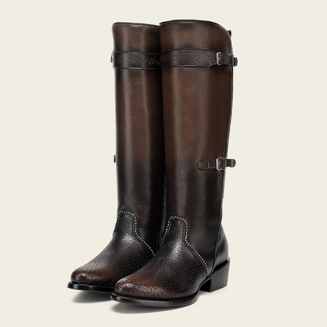 Cuadra brown casual fashion leather strapped tall boots for women