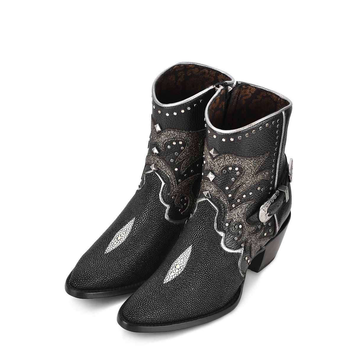 4A22MA - Cuadra black cowboy western stingray ankle boots for women-Kuet.us
