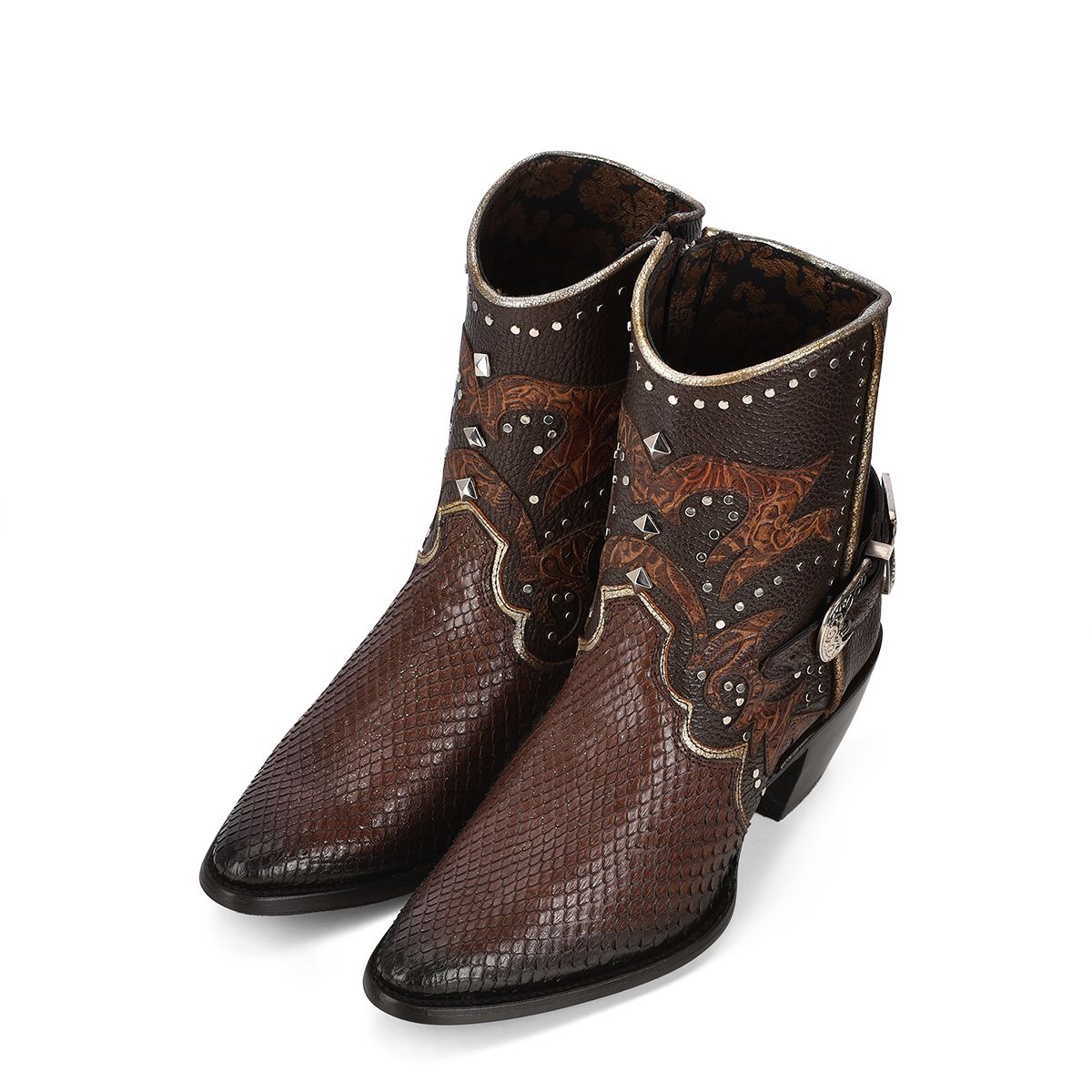 4A22PM - Cuadra brown western cowgirl python ankle boots for women-Kuet.us