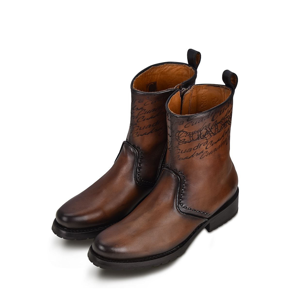 4D15RS - Cuadra brown dress casual leather zip ankle boots for men-Kuet.us