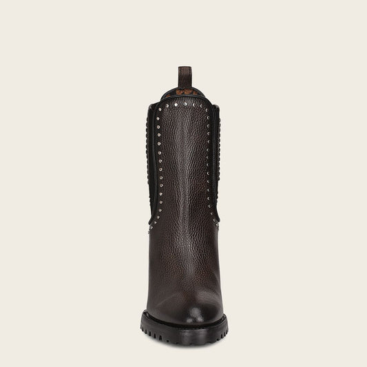 4N01RS - Cuadra black fashion western leather stud's ankle booties for women-Kuet.us