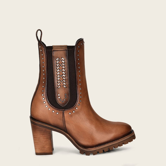 4N01RS - Cuadra brown fashion western leather studs ankle booties for women-Kuet.us