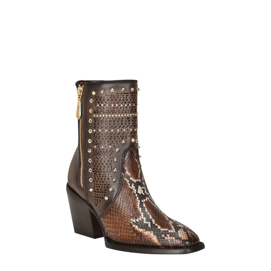 4P02PH - Cuadra brown fashion cowboy python leather ankle boots for women-Kuet.us