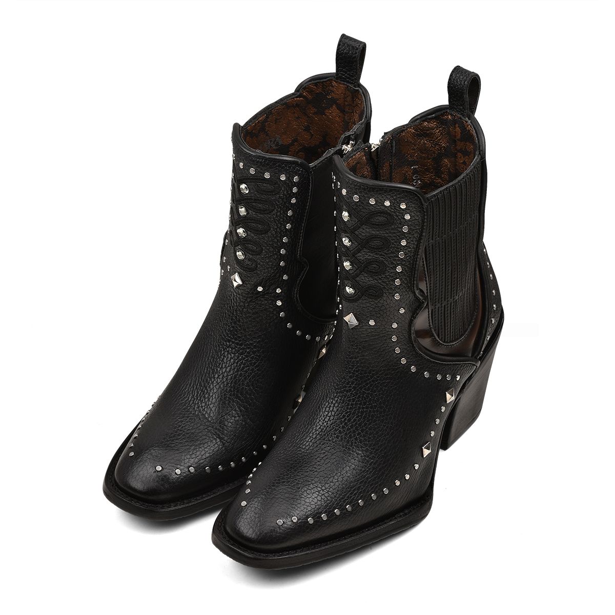 4P04RS - Cuadra black fashion cowboy cowhide leather ankle boots for women-Kuet.us