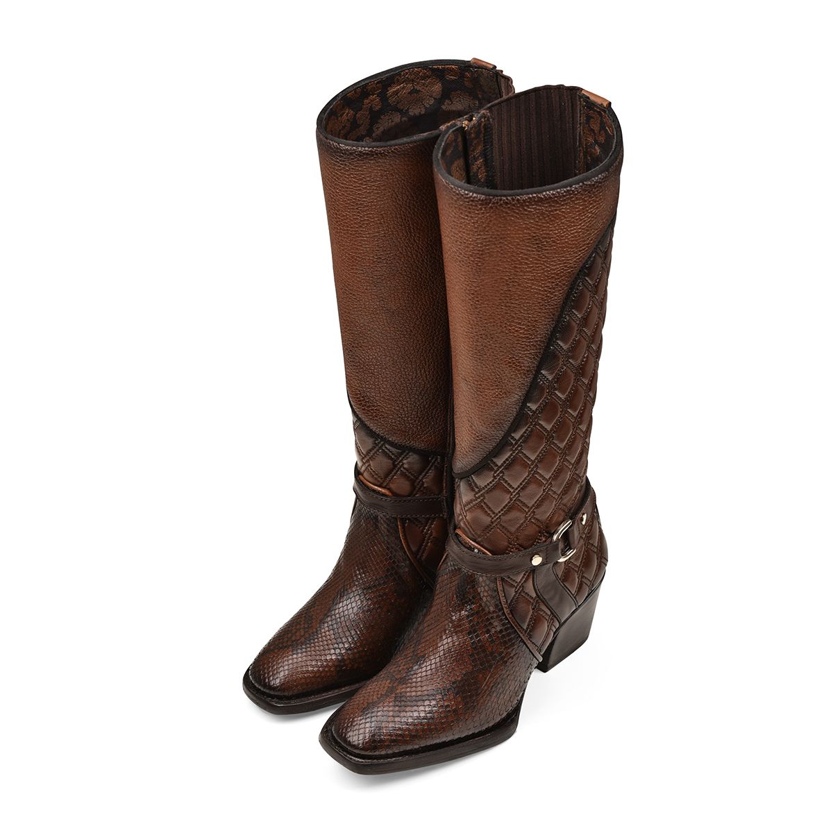 4P05PH - Cuadra brown casual fashion python leather strapped boots for women-CUADRA-Kuet-Cuadra-Boots