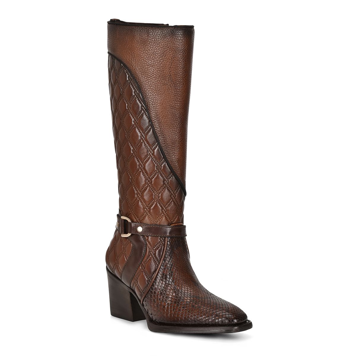 4P05PH - Cuadra brown western cowgirl python skin strapped boots for women-Kuet.us